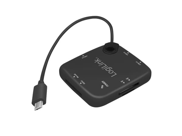 LogiLink UA0345, USB 2.0 Micro-B, USB 2.0, MS Duo, MS Micro (M2), MS PRO, MicroSD (TransFlash), SD, SDHC, 480 Mbps, Musta, 60 mm