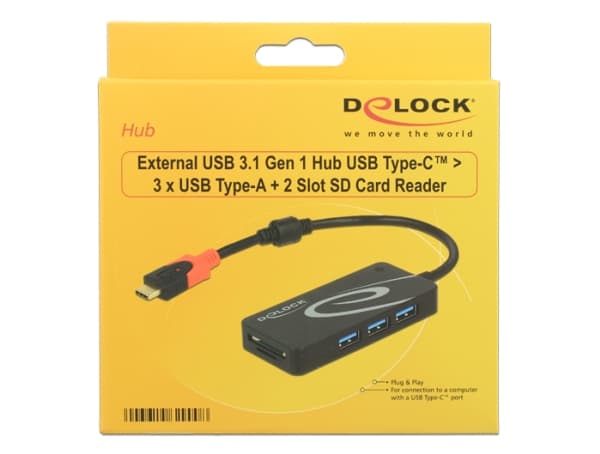 Delock - Hubb - 3 x USB 3.1 Gen 1 - skrivbordsmodell