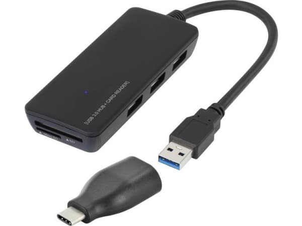 Renkforce Renkforce USB 3.0-hubb med 3 portar och inbyggd SD-kortläsare Svart