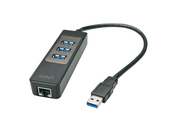 Lindy 43176, USB 3.2 Gen 1 (3.1 Gen 1) Type-A, RJ-45, USB 3.2 Gen 1 (3.1 Gen 1) Type-A, 5000 Mbit/s, Sort, Plast, 0,29 m