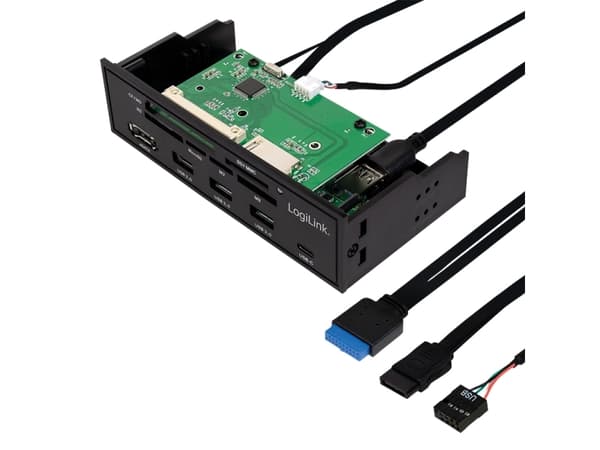LogiLink UA0341, Compact flash (CF), MS Micro (M2), Memory stick (MS), MicroSD (TransFlash), SD, xD, svart, 5.25", 5000 Mbit/s, RoHS, CE, SATA