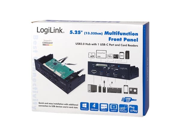 LogiLink UA0341, Compact flash (CF), MS Micro (M2), Memory stick (MS), MicroSD (TransFlash), SD, xD, svart, 5.25", 5000 Mbit/s, RoHS, CE, SATA
