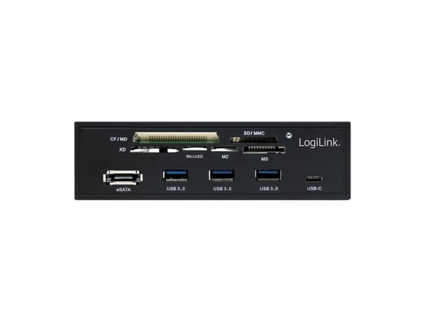 LogiLink UA0341, Compact flash (CF), MS Micro (M2), Memory stick (MS), MicroSD (TransFlash), SD, xD, svart, 5.25", 5000 Mbit/s, RoHS, CE, SATA