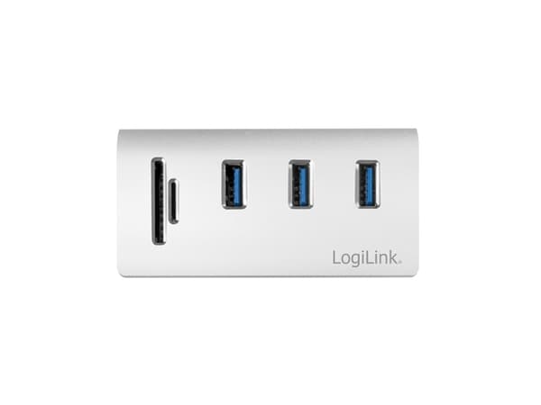 LogiLink CR0045, USB 3.2 Gen 1 (3.1 Gen 1) Type-A, USB 3.2 Gen 1 (3.1 Gen 1) Type-A, MicroSD (TransFlash),SD, 5000 Mbit/s, Sølv, Aluminium