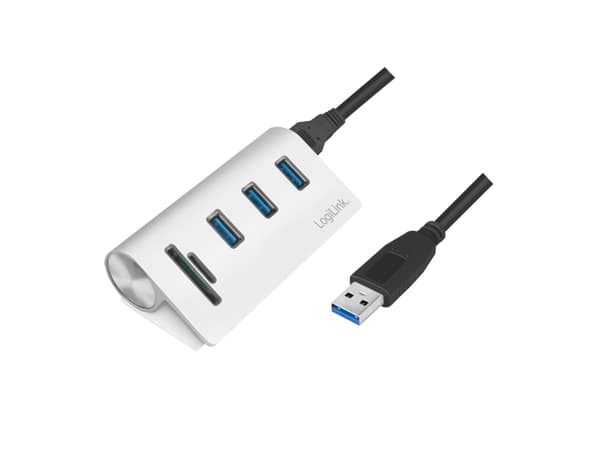 LogiLink CR0045, USB 3.2 Gen 1 (3.1 Gen 1) Type-A, USB 3.2 Gen 1 (3.1 Gen 1) Type-A, MicroSD (TransFlash),SD, 5000 Mbit/s, Sølv, Aluminium