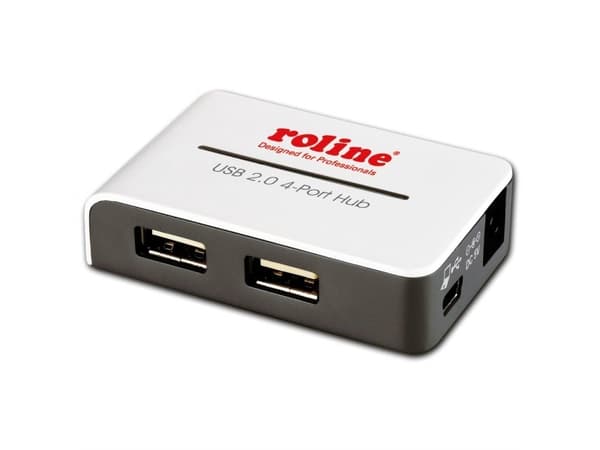 ROLINE USB 2.0 Hub, USB 2.0, USB 2.0, Grå, Vit, Plast, 0,5 m, 65 mm