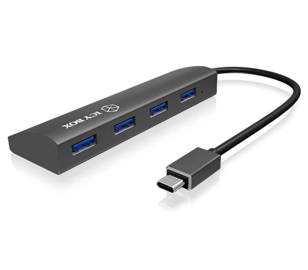 ICY BOX IB-AC6405-C, USB 3.2 Gen 1 (3.1 Gen 1) Type-C, USB 3.2 Gen 1 (3.1 Gen 1) Type-A, 5000 Mbit/s, Antracit, Aluminium, Strøm