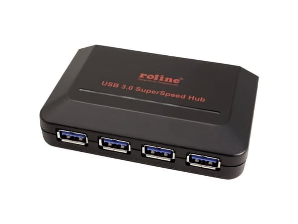 ROLINE USB 3.0 Hub, 4 Ports, with Power Supply, Plast, 24 x 95 x 55 mm