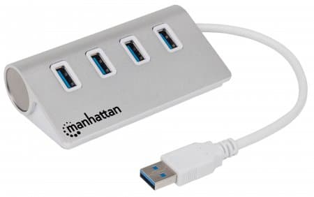 Manhattan 163767, USB 3.2 Gen 1 (3.1 Gen 1) Type-A, USB 3.2 Gen 1 (3.1 Gen 1) Type-A, 5000 Mbit/s, Gjuten aluminium, Vit, Gjuten aluminium, 0,3 m