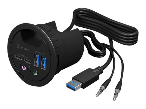 ICY BOX IB-HUB1403B - Hubb - 2 x SuperSpeed USB 3.0 + 2 x USB-C - försänkt montering möjlig Antracit