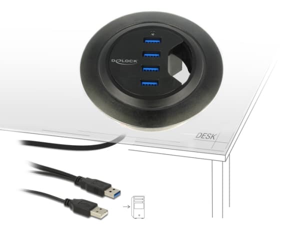 DeLock In-Desk Hub - Hub - 4 x SuperSpeed USB 3.0 - skrivbord