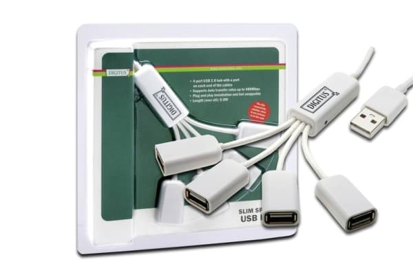 DIGITUS DA-70216 Slim Spider USB Hub - Hubb - 4 x USB 2.0 - skrivbordsmodell