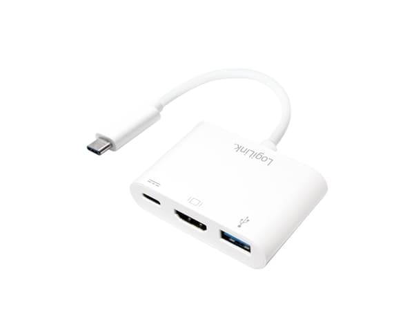 LogiLink 0.14m, 2xUSB-C/HDMI+USB A, Vit, 1920 x 1080 pixlar, 0 - 45 ° C, -10 - 70 ° C, 59,1 mm, 40,2 mm