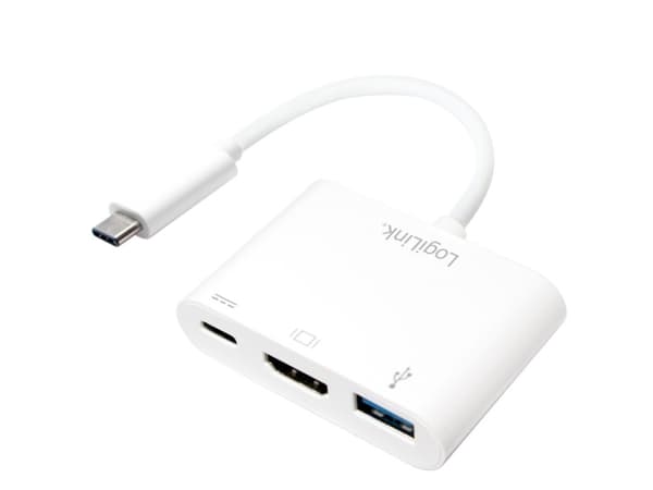 LogiLink 0.14m, 2xUSB-C/HDMI+USB A, Vit, 1920 x 1080 pixlar, 0 - 45 ° C, -10 - 70 ° C, 59,1 mm, 40,2 mm