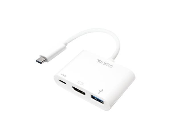 LogiLink 0.14m, 2xUSB-C/HDMI+USB A, Vit, 1920 x 1080 pixlar, 0 - 45 ° C, -10 - 70 ° C, 59,1 mm, 40,2 mm