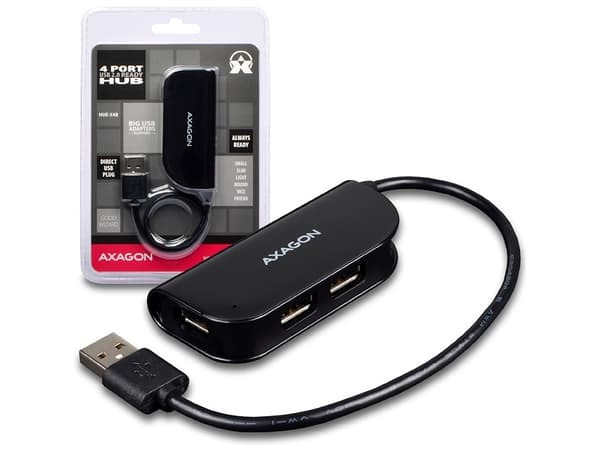Axagon HUE-X4B, USB 2.0, USB 2.0, 480 Mbit/s, Sort, 0,2 m, USB