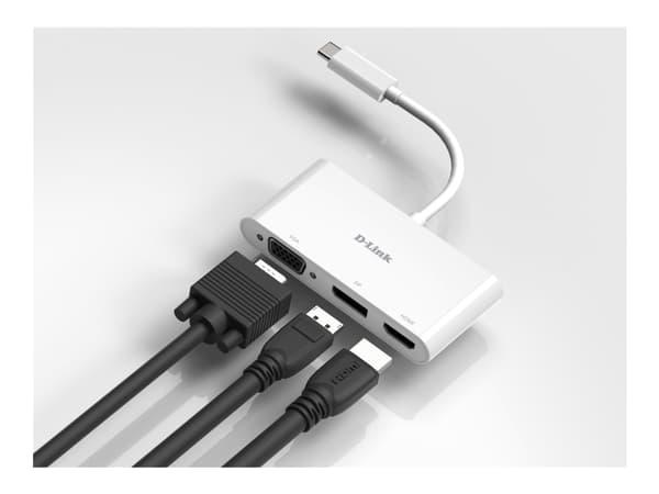 D-Link DUB-V310 - Video adapter - 24 pin USB-C hann til HD-15 (VGA), HDMI, DisplayPort hunn - 11 cm - 4K-støtte