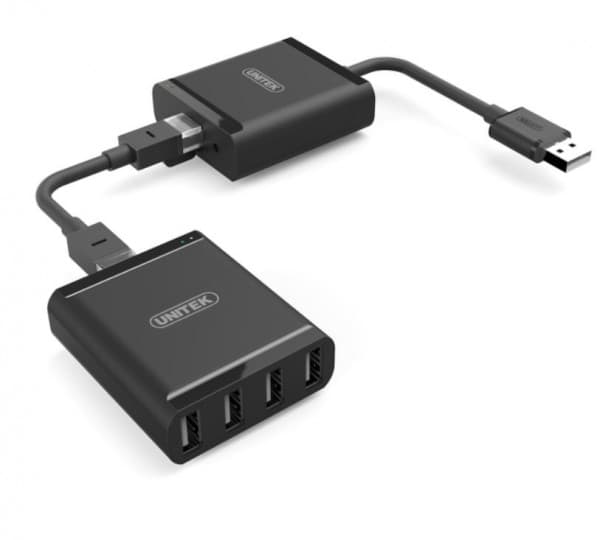 Unitek USB2.0 Extender Over RJ45 + 4-Port Hub - USB-utvider - USB 2.0 - opp til 60 m