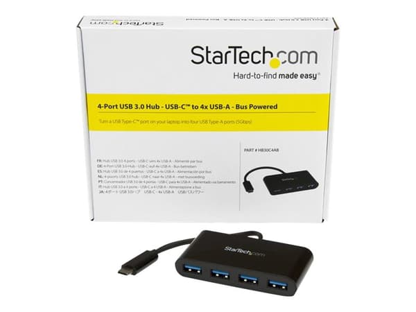 StarTech.com USB-C-hubb med 4 portar - USB-C till 4x USB-A - USB 3.0-hubb - bussdriven