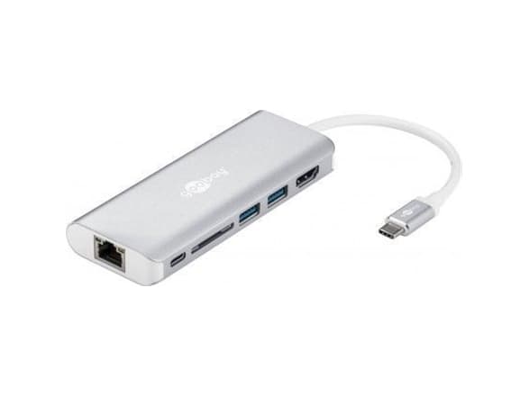 Goobay 76788, USB Type-C, 10,100,1000 Mbit/s, Silver, SD, 4K Ultra HD, 30 hz