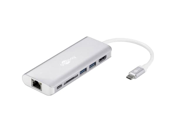 Goobay 76788, USB Type-C, 10,100,1000 Mbit/s, Silver, SD, 4K Ultra HD, 30 hz