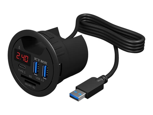 ICY BOX IB-Hub1404 - Hubb - 2 x SuperSpeed USB 3.0 + 1 x USB-C - försänkt montering möjlig Svart