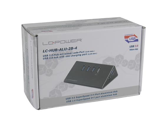 LC Power LC-HUB-ALU-2B-4 - Hubb - 3 x SuperSpeed USB 3.0 + 1 x SuperSpeed USB 3.0 (laddning) - skrivbordsmodell