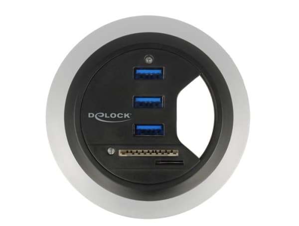 Delock In-Desk Hub 3 Port USB 3.0 + 2 Slot SD Card Reader - Hubb - 3 x SuperSpeed USB 3.0 - skrivbordsmodell