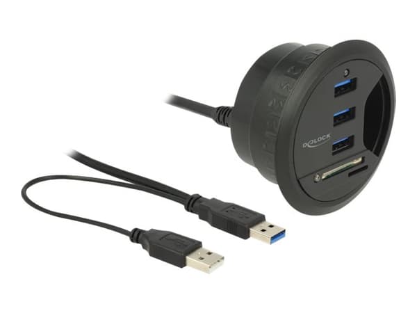 Delock In-Desk Hub 3 Port USB 3.0 + 2 Slot SD Card Reader - Hubb - 3 x SuperSpeed USB 3.0 - skrivbordsmodell