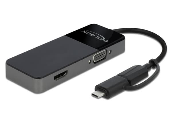 Delock Adapter USB 3.0 to 4K HDMI + VGA - Adapterkabel - USB typ A, 24 pin USB-C hane till HD-15 (VGA), HDMI hona - 12 cm - svart