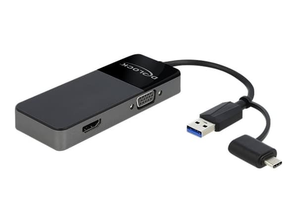 Delock Adapter USB 3.0 to 4K HDMI + VGA - Adapterkabel - USB typ A, 24 pin USB-C hane till HD-15 (VGA), HDMI hona - 12 cm - svart