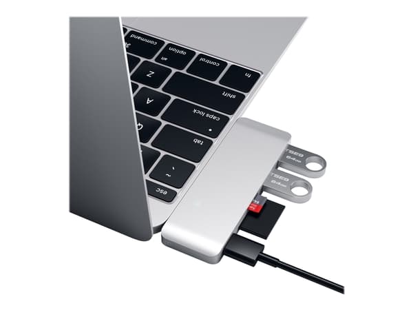 Satechi Type-C Pass Through USB Hub USB-C latausportilla - Hub - 2 x SuperSpeed USB 3.0 + 1 x SuperSpeed USB 3.0 (oplader) - pöytätietokoneet