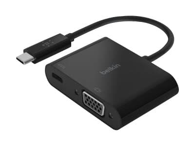 Belkin USB-C to VGA + Charge Adapter - Video adapter - 24 pin USB-C hann til HD-15 (VGA), USB-C (kun strøm) hunn - svart - 1080p-støtte, USB Power De