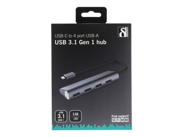 DELTACO USBC-1207 - Hubb - 4 x USB 3.1 Gen 1 - skrivbordsmodell