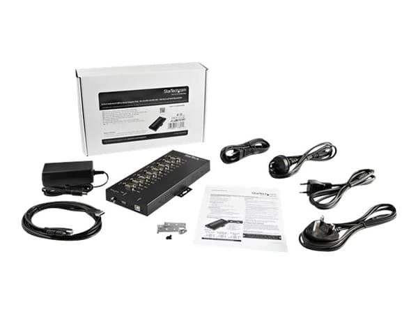 StarTech.com 8 Port Serial Hub USB to RS232/RS485/RS422 Adapter, Industrial USB 2.0 to DB9 Serial Converter Hub, IP30 Rated, Din Rail Mountable Metal