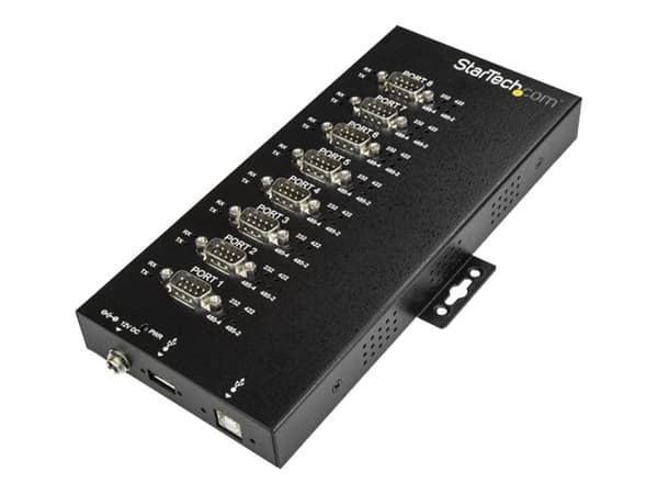 StarTech.com 8 Port Serial Hub USB to RS232/RS485/RS422 Adapter, Industrial USB 2.0 to DB9 Serial Converter Hub, IP30 Rated, Din Rail Mountable Metal