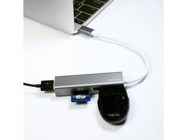 LogiLink UA0305, USB 3.2 Gen 1 (3.1 Gen 1) Type-C, Gjuten aluminium, MicroSD (TransFlash), SD, USB 3.2 Gen 1 (3.1 Gen 1) Type-A, Gjuten aluminium, CE