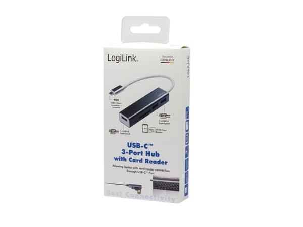 LogiLink UA0305, USB 3.2 Gen 1 (3.1 Gen 1) Type-C, Gjuten aluminium, MicroSD (TransFlash), SD, USB 3.2 Gen 1 (3.1 Gen 1) Type-A, Gjuten aluminium, CE