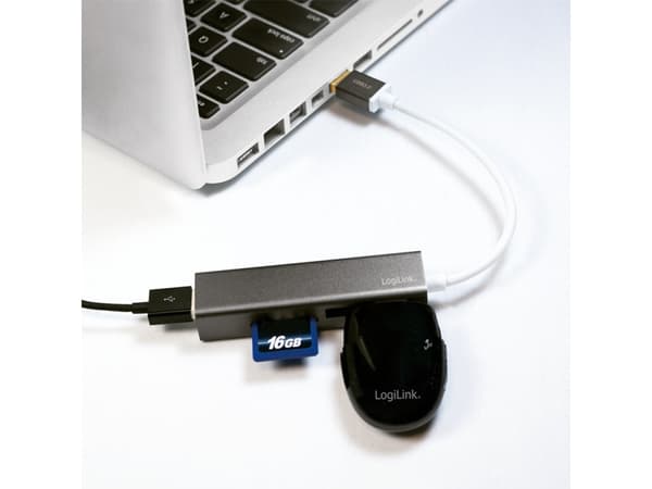 LogiLink UA0306, USB 3.2 Gen 1 (3.1 Gen 1) Typ-A, USB 3.2 Gen 1 (3.1 Gen 1) Typ-A, MicroSD (TransFlash),SD, 5000 Mbit/s, Sølv, Hvid, 0,15 m