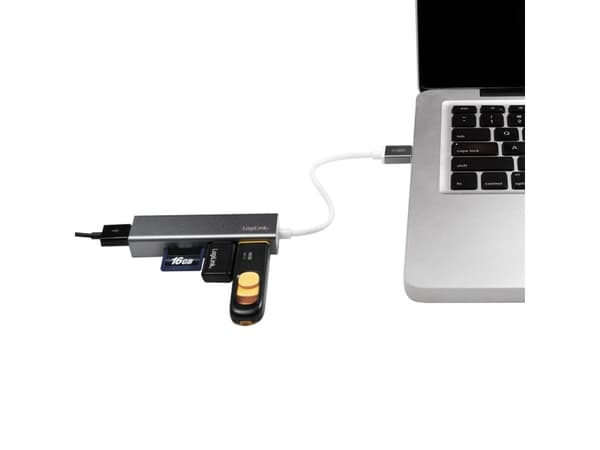 LogiLink UA0306, USB 3.2 Gen 1 (3.1 Gen 1) Typ-A, USB 3.2 Gen 1 (3.1 Gen 1) Typ-A, MicroSD (TransFlash),SD, 5000 Mbit/s, Sølv, Hvid, 0,15 m