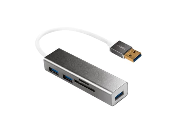 LogiLink UA0306, USB 3.2 Gen 1 (3.1 Gen 1) Typ-A, USB 3.2 Gen 1 (3.1 Gen 1) Typ-A, MicroSD (TransFlash),SD, 5000 Mbit/s, Sølv, Hvid, 0,15 m
