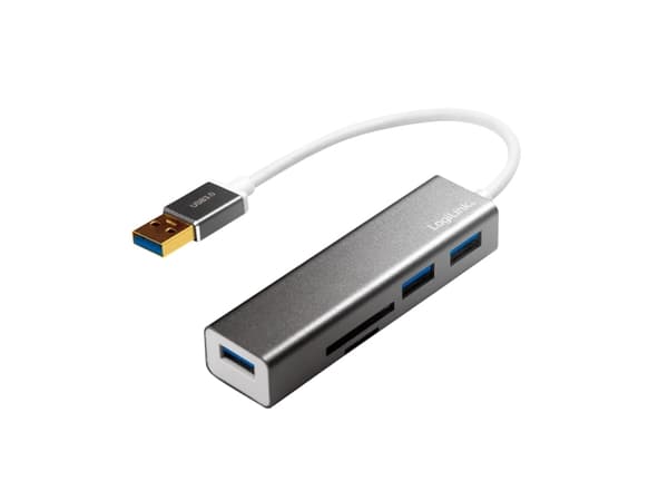 LogiLink UA0306, USB 3.2 Gen 1 (3.1 Gen 1) Typ-A, USB 3.2 Gen 1 (3.1 Gen 1) Typ-A, MicroSD (TransFlash),SD, 5000 Mbit/s, Sølv, Hvid, 0,15 m