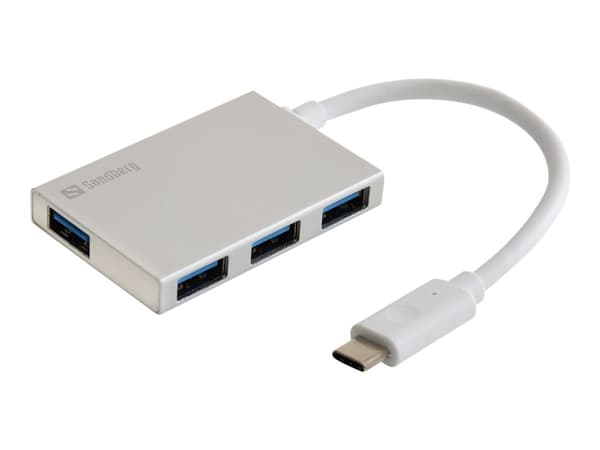 Sandberg USB-C to 4 xUSB 3.0 Pocket Hub USB 3.2 Gen 1 (3.1 Gen 1) Type-C Hvit