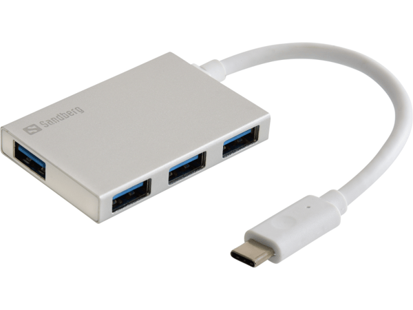 Sandberg USB-C to 4 xUSB 3.0 Pocket Hub USB 3.2 Gen 1 (3.1 Gen 1) Type-C Hvit