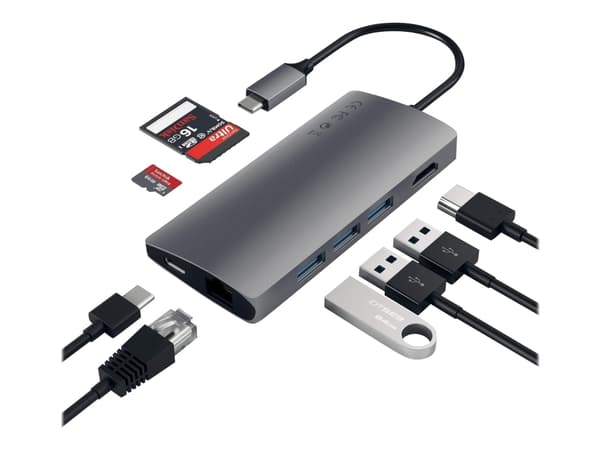 Satechi Multi-Port Adapter V2 Dock st., USB 3.2 Gen 1 (3.1 Gen 1) Type-C, Harmaa, MicroSD (TransFlash), SD, HDMI, RJ-45, USB 3.2 Gen 1 (3.1 Gen 1) Ty
