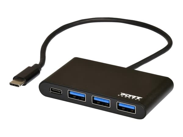 PORT Connect - Hubb - 3 x SuperSpeed USB 3.0 + 1 x USB-C - skrivbordsmodell