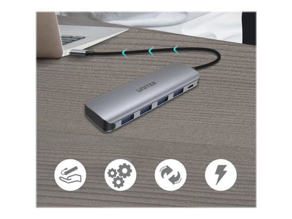 Unitek uHUB P5+ H1107A - Hub - 4 x USB 3.1 Gen 1 + 1 x mikro-USB - stasjonær
