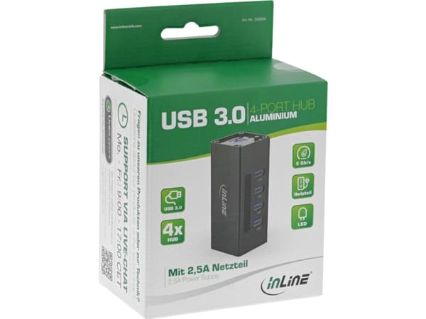 InLine 4043718214396, USB 3.2 Gen 1 (3.1 Gen 1) Type-A, USB 3.2 Gen 1 (3.1 Gen 1) Type-A, 5000 Mbit/s, Svart, Gjuten aluminium, 1 m
