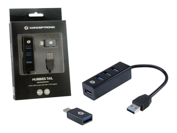 Conceptronic HUBBIES TAIL - Hubb - 4 x SuperSpeed USB 3.0 - skrivbordsmodell