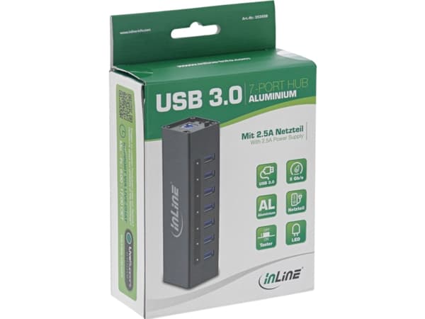 InLine 4043718214402, USB 3.2 Gen 1 (3.1 Gen 1) Type-A, USB 3.2 Gen 1 (3.1 Gen 1) Type-A, 5000 Mbit/s, Svart, Gjuten aluminium, ?DC